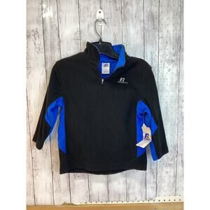 Russel Athletic Boys Sweatshirt Size 5/6 Black Blue 1/4 Zip Pullover Athleisure